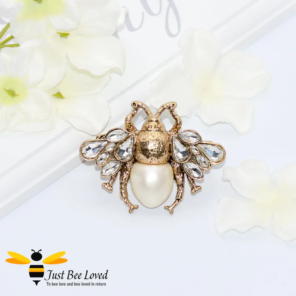 Crystals & Pearl Bee Double Finger Statement Ring