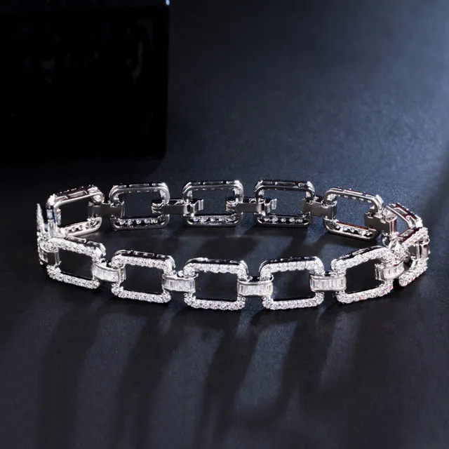 Cubic Zirconia Gold Plated Square Link Chain Tennis Bracelets