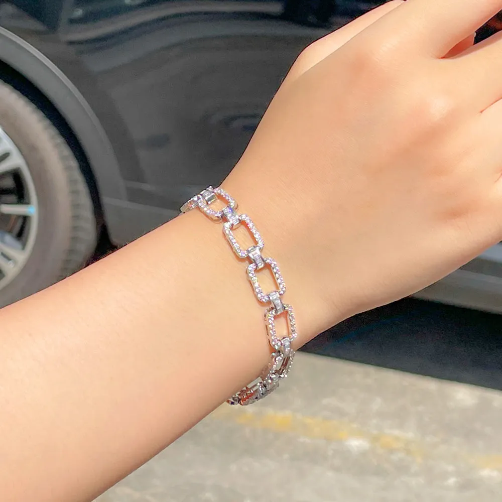 Cubic Zirconia Gold Plated Square Link Chain Tennis Bracelets