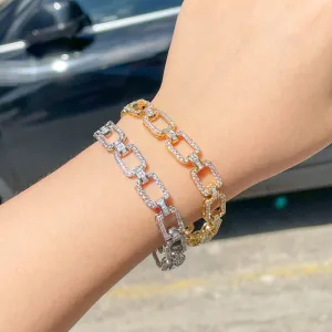 Cubic Zirconia Gold Plated Square Link Chain Tennis Bracelets