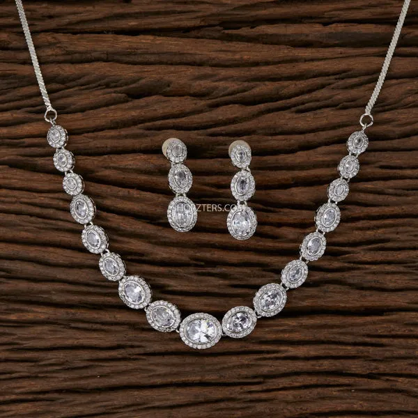 Cz Solitaire Necklace With Rhodium Plating