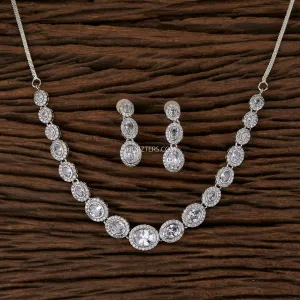 Cz Solitaire Necklace With Rhodium Plating