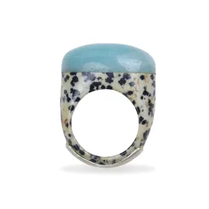 Dalmatian Jasper and Amazonite Cushion Ring