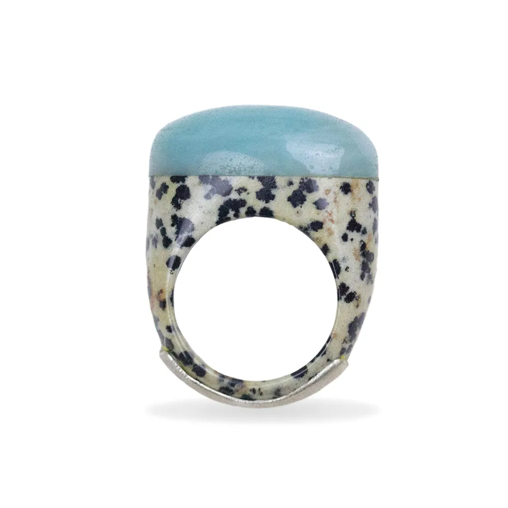 Dalmatian Jasper and Amazonite Cushion Ring