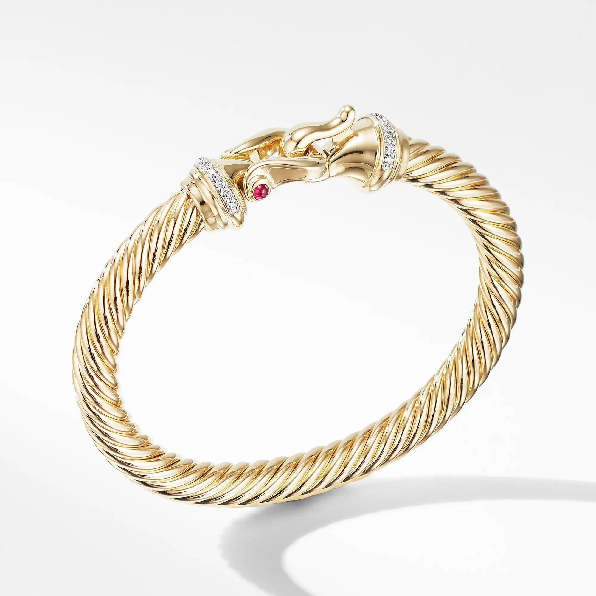 David Yurman Buckle Bracelet in 18k Yellow Gold with Diamonds and Rubies, 7mm