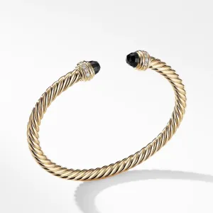 David Yurman Cable Bracelet in 18k Gold with Black Onyx and Diamonds, 5mm