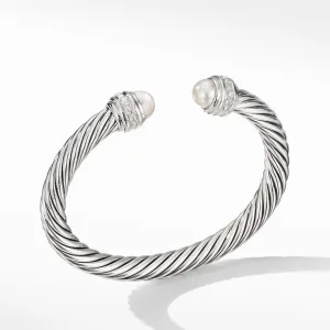 David Yurman Cable Bracelet with Pearls and Diamonds, 7mm - Medium