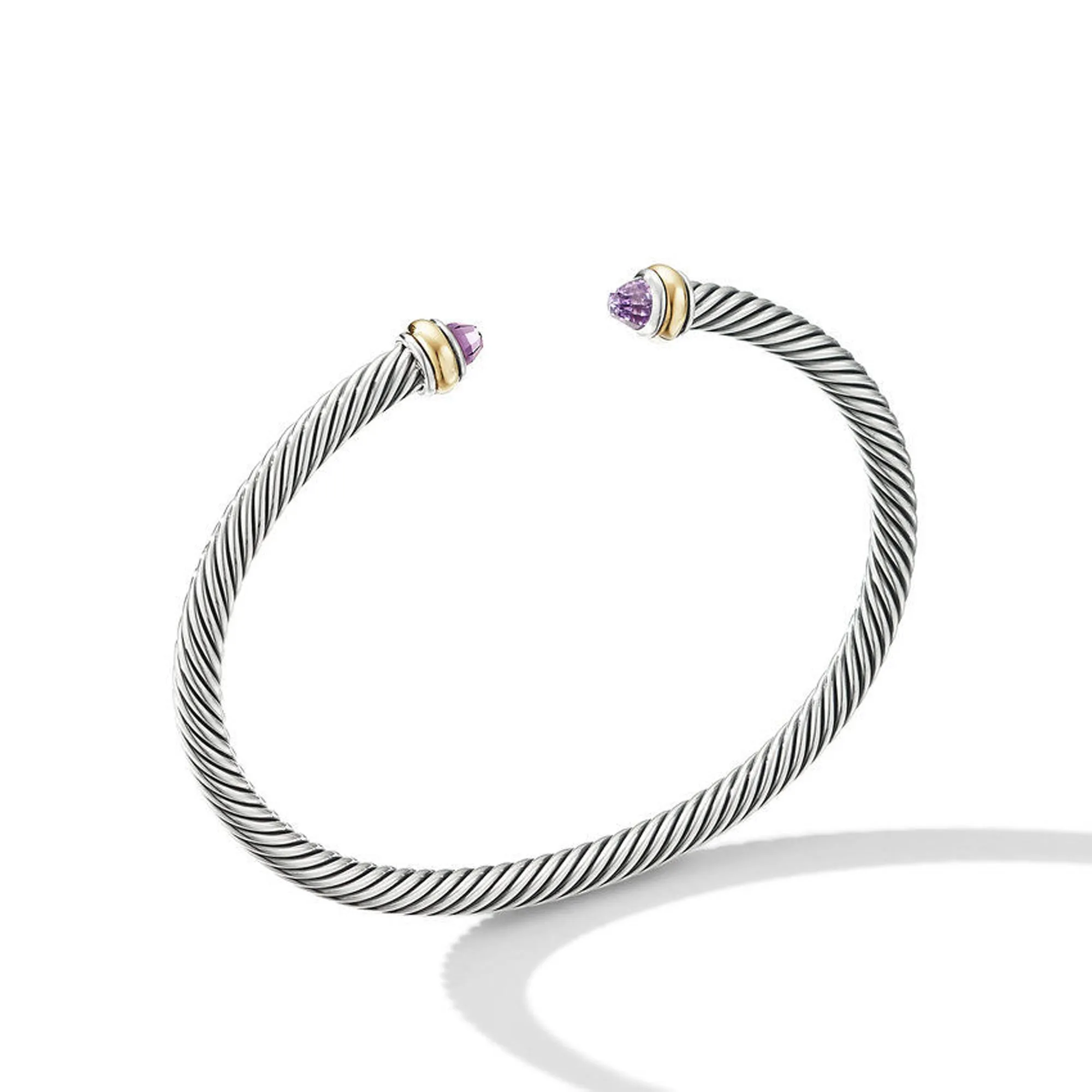 David Yurman Cable Classic Collection Bracelet with Amethyst and 18k Yellow Gold, 4mm - Medium