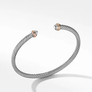 David Yurman Cable Classic Sterling Silver and 18K Rose Gold 4mm Cuff Bracelet - X-Small