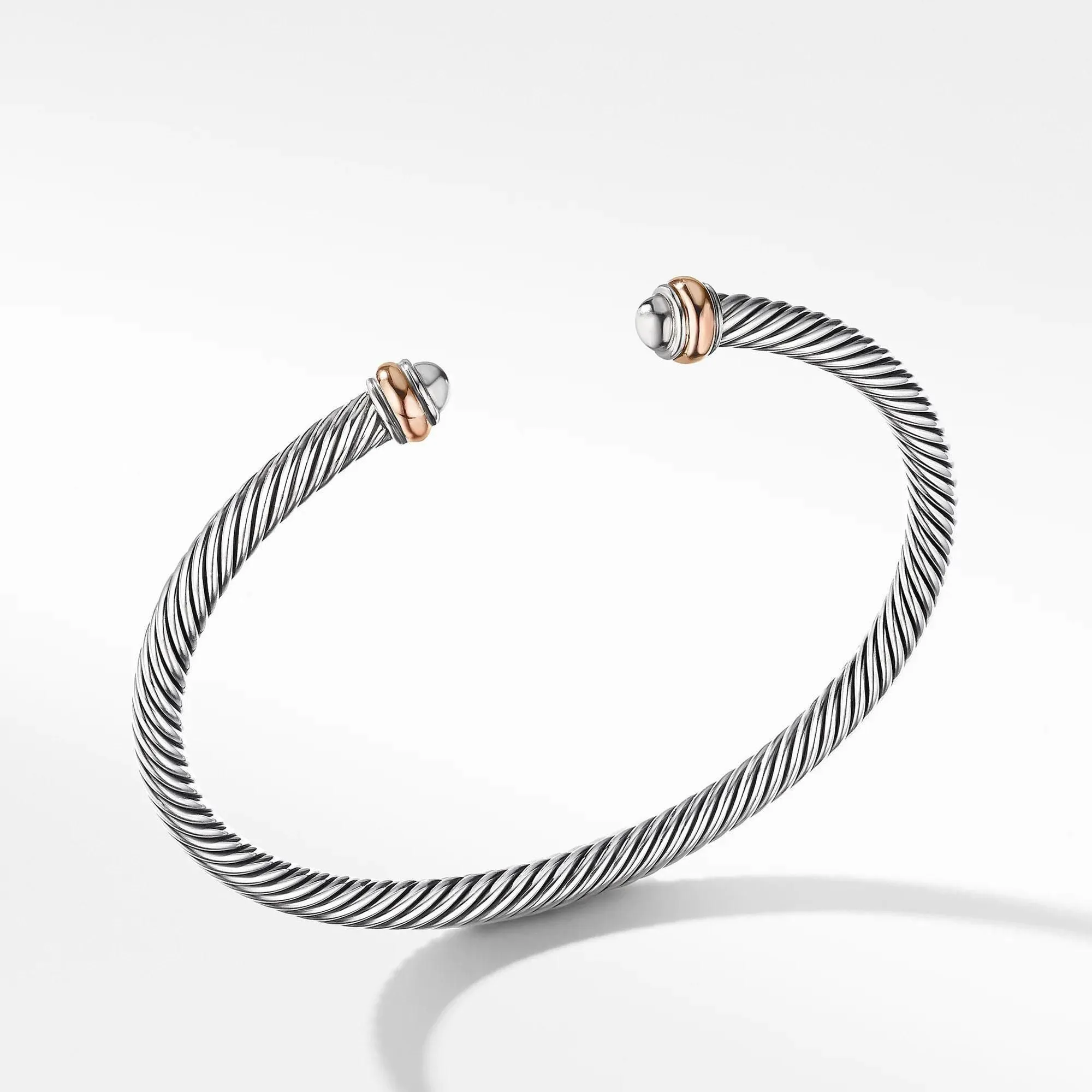 David Yurman Cable Classic Sterling Silver and 18K Rose Gold 4mm Cuff Bracelet - X-Small