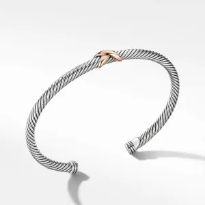 David Yurman Cable Collection X Station Bracelet with 18k Rose Gold, 4mm - Small