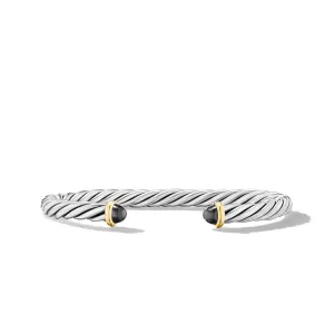 David Yurman Cable Cuff Sterling Silver with 14K Yellow Gold and Hematine 6mm Bracelet - Small