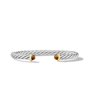 David Yurman Cable Cuff Sterling Silver with 14K Yellow Gold and Tiger's Eye 6mm Bracelet - Medium