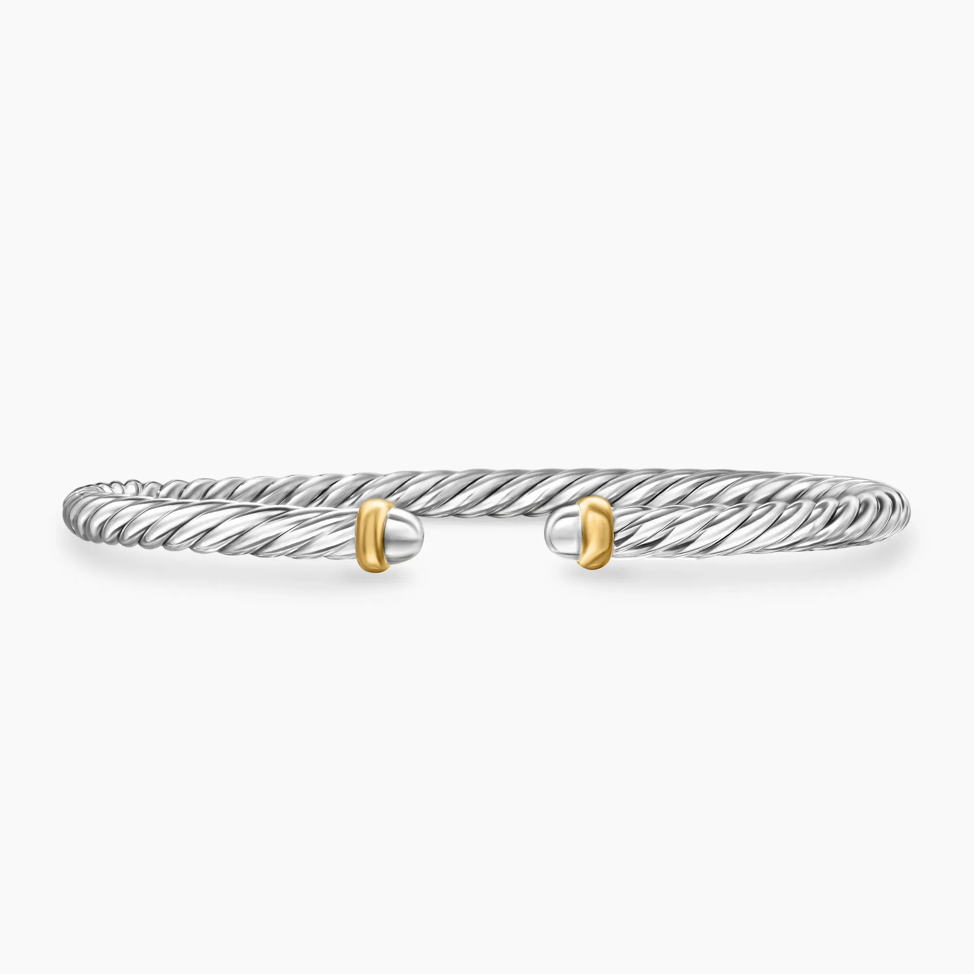 David Yurman Cable Flex Sterling Silver with 14K Yellow Gold 4mm Cuff Bracelet - Medium