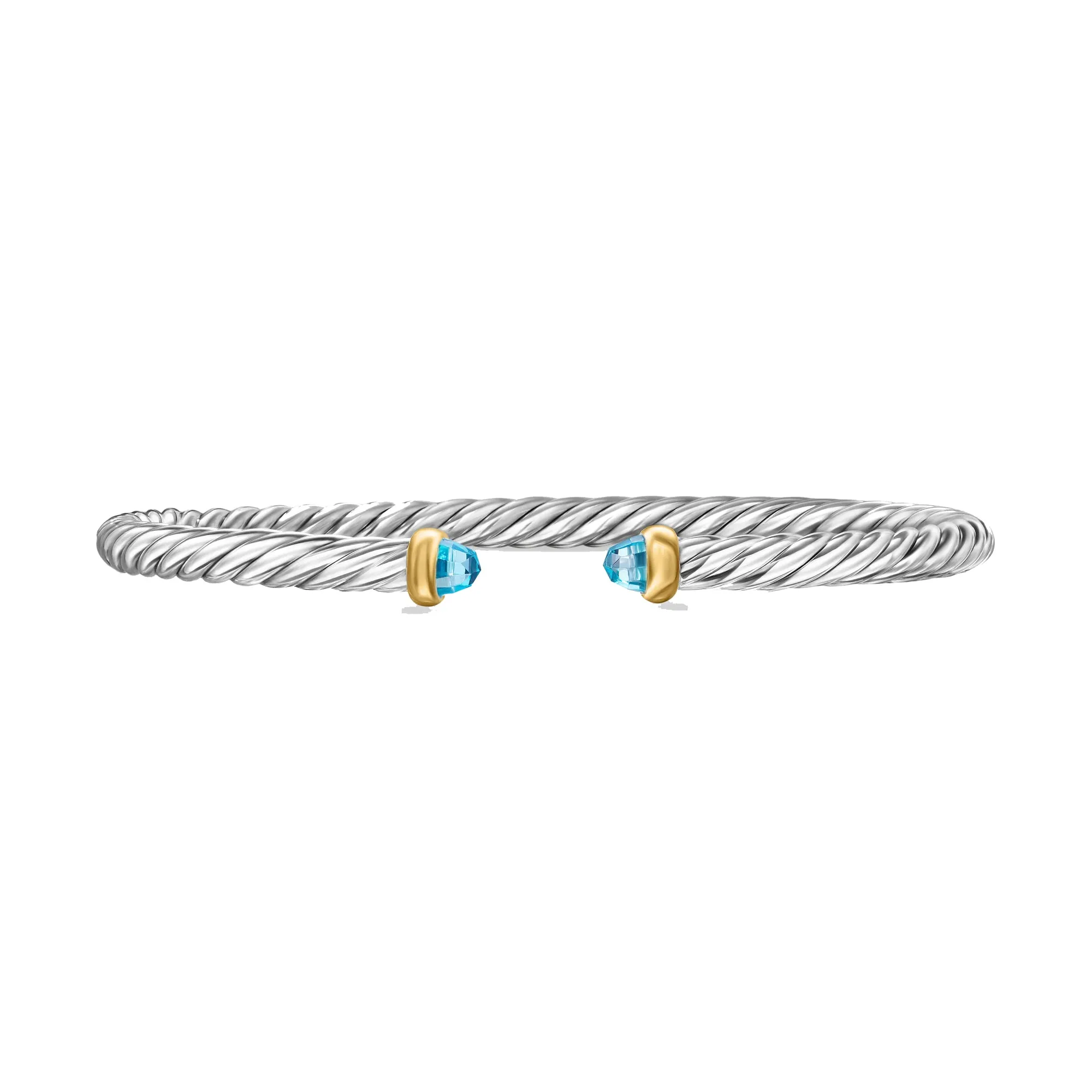 David Yurman Cable Flex Sterling Silver with 14K Yellow Gold and Blue Topaz 4mm Bracelet - Large