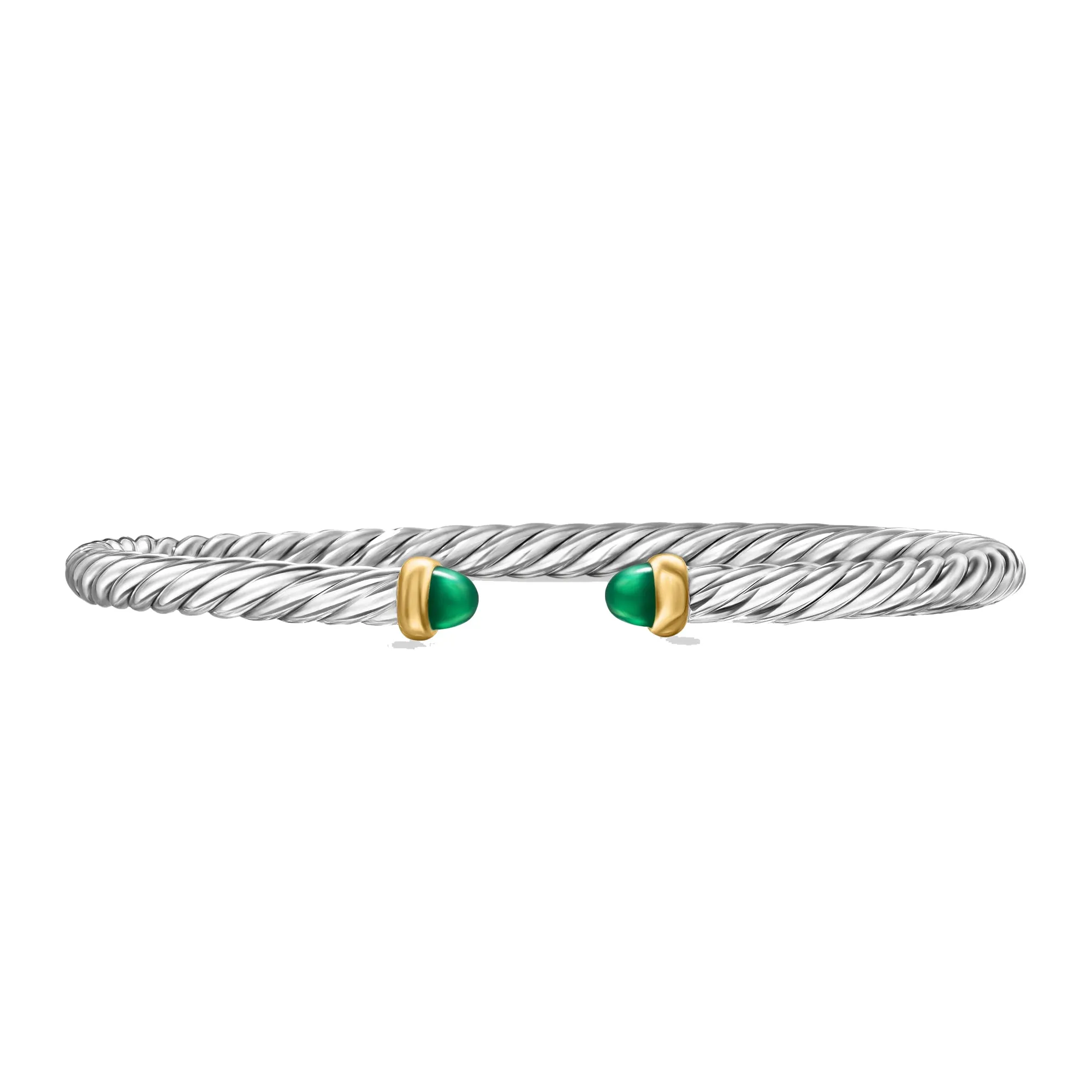 David Yurman Cable Flex Sterling Silver with 14K Yellow Gold and Green Onyx 4mm Cuff Bracelet - Medium