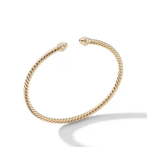 David Yurman Cablespira Bracelet in 18K Yellow Gold with Pave Diamonds, 3mm - Medium
