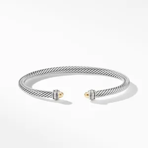 David Yurman Classic Cable Bracelet with 18K Yellow Gold Domes and Diamonds, 4mm