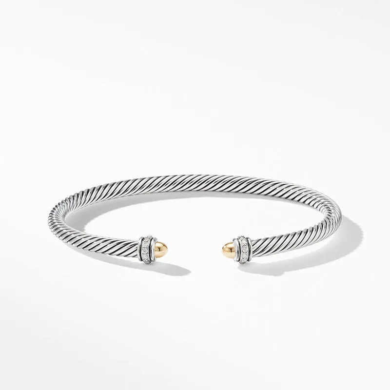 David Yurman Classic Cable Bracelet with 18K Yellow Gold Domes and Diamonds, 4mm