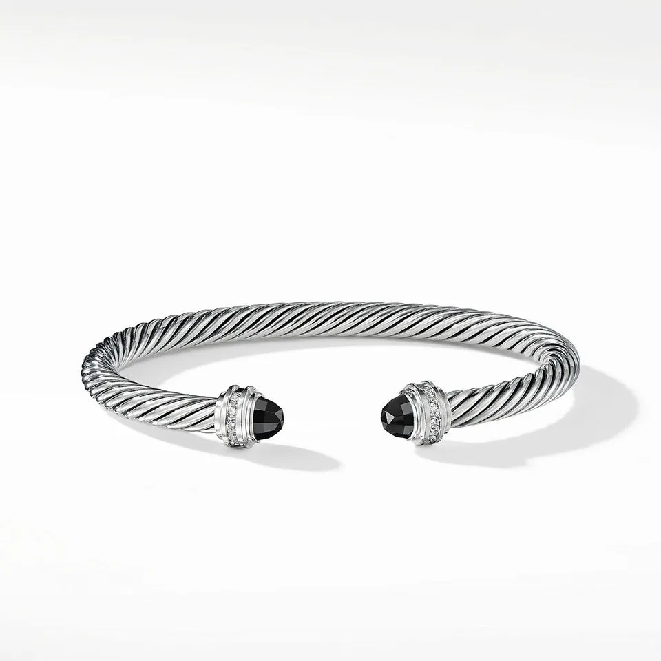 David Yurman Classic Cable Bracelet with Black Onyx and Diamonds, 5mm