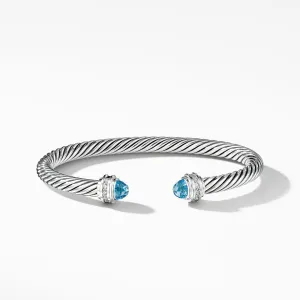 David Yurman Classic Cable Bracelet with Blue Topaz and Diamonds, 5mm