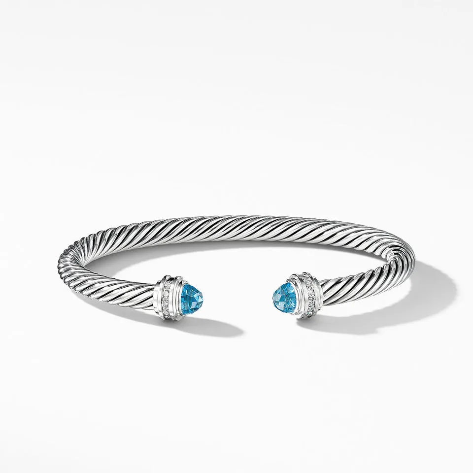 David Yurman Classic Cable Bracelet with Blue Topaz and Diamonds, 5mm