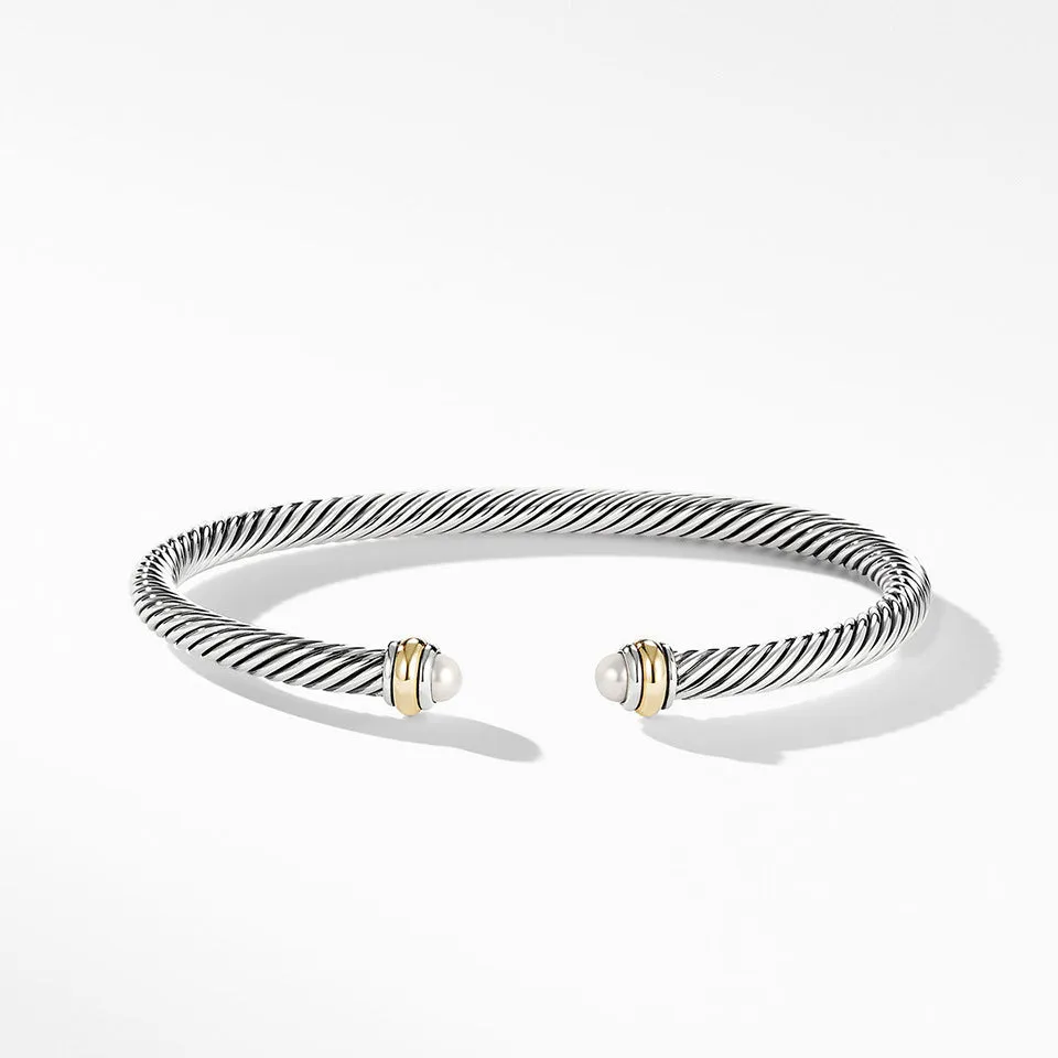 David Yurman Classic Cable Bracelet with Pearls and 18K Yellow Gold, 4mm