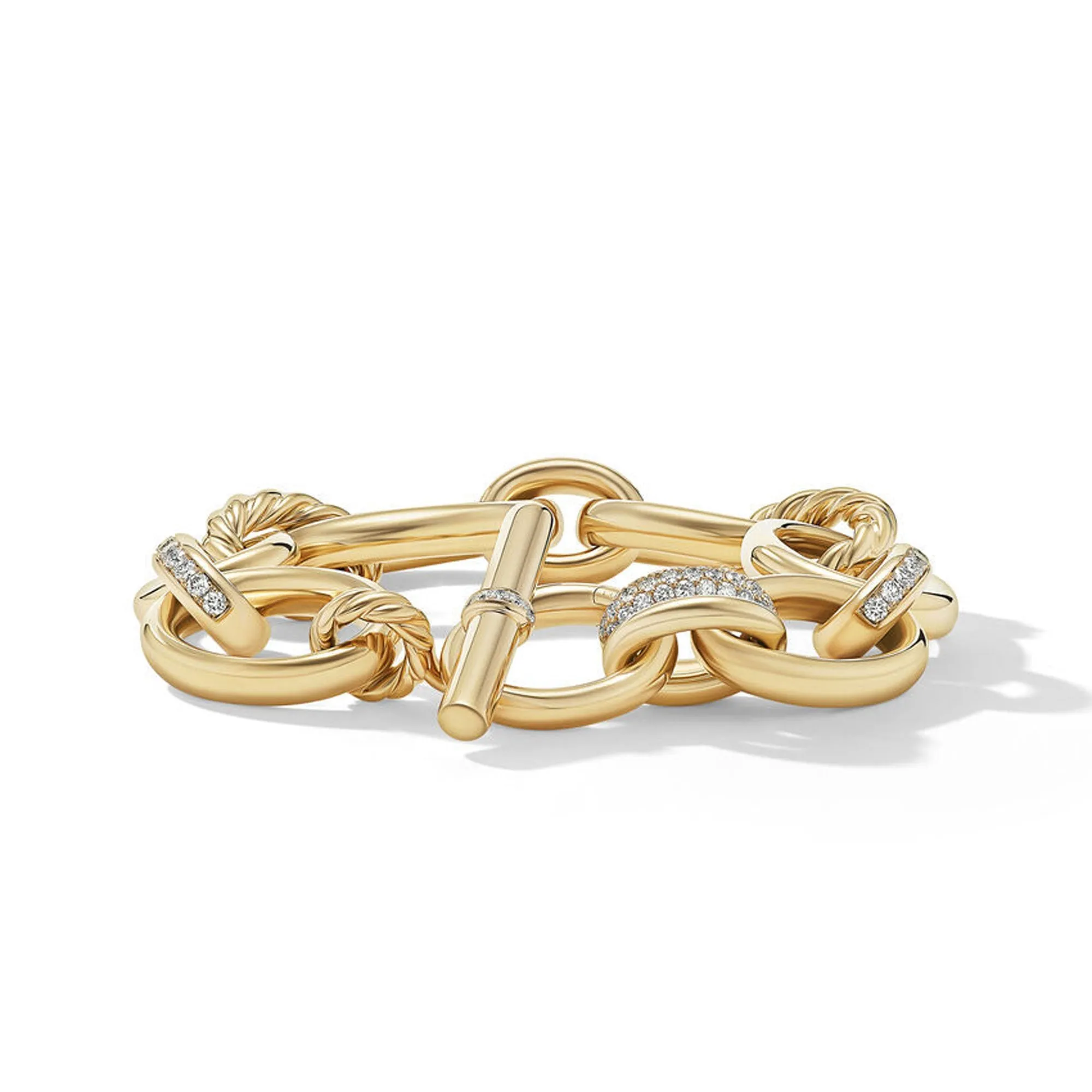 David Yurman Mercer Bracelet in 18K Yellow Gold with Pave Diamonds | Medium