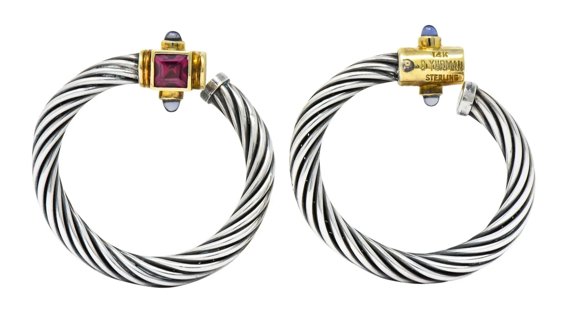 David Yurman Rhodolite Garnet Iolite Sterling Silver 14 Karat Gold Earrings