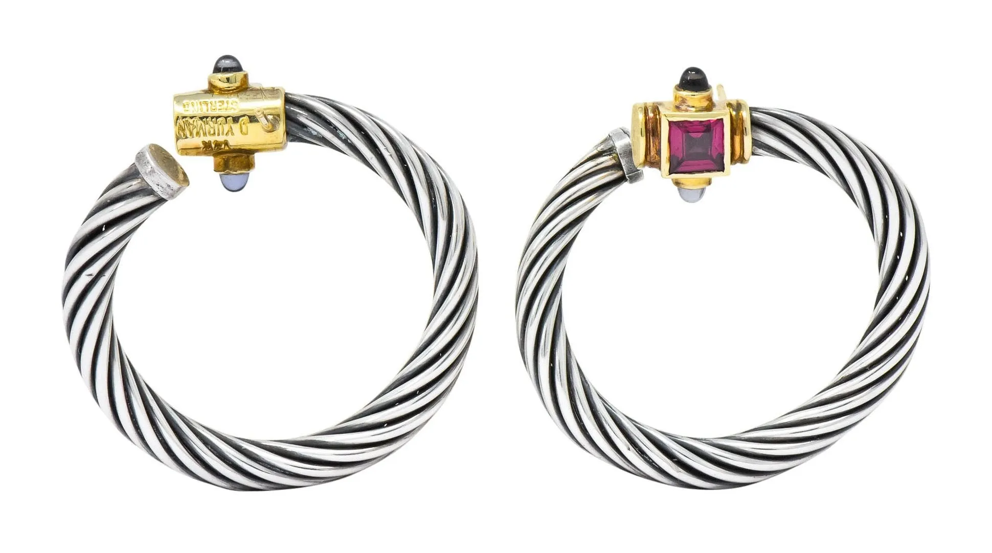 David Yurman Rhodolite Garnet Iolite Sterling Silver 14 Karat Gold Earrings