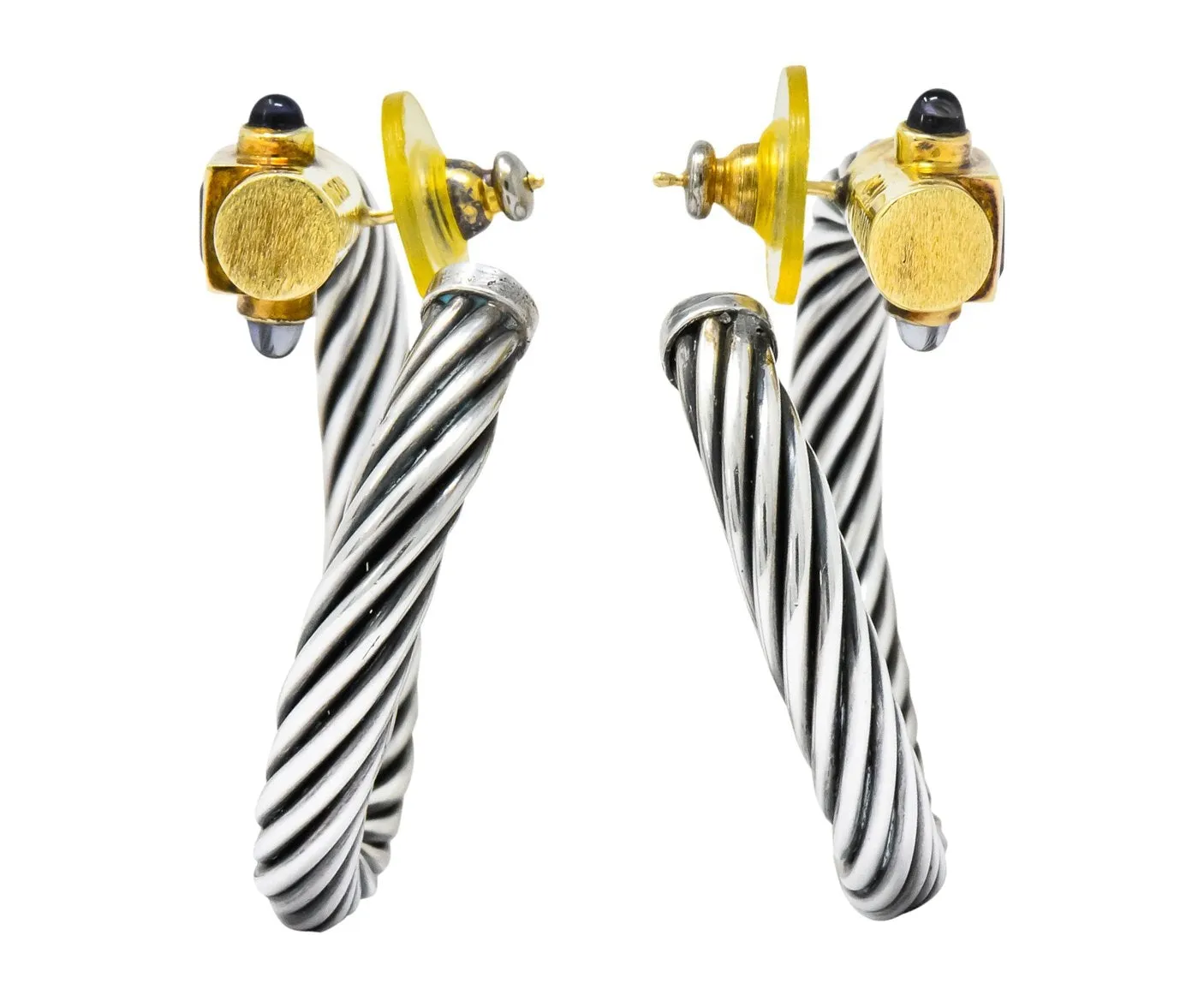 David Yurman Rhodolite Garnet Iolite Sterling Silver 14 Karat Gold Earrings