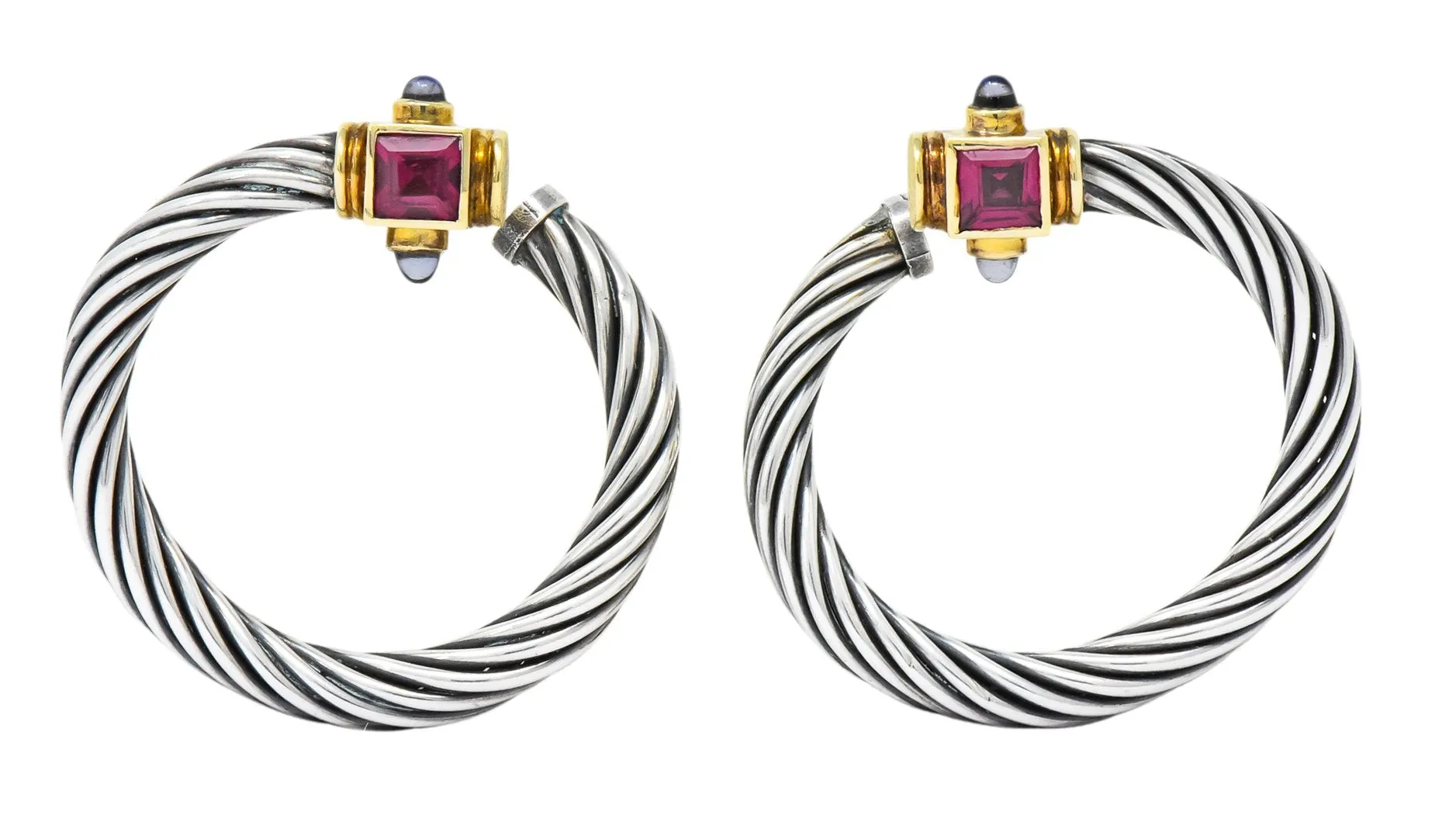 David Yurman Rhodolite Garnet Iolite Sterling Silver 14 Karat Gold Earrings