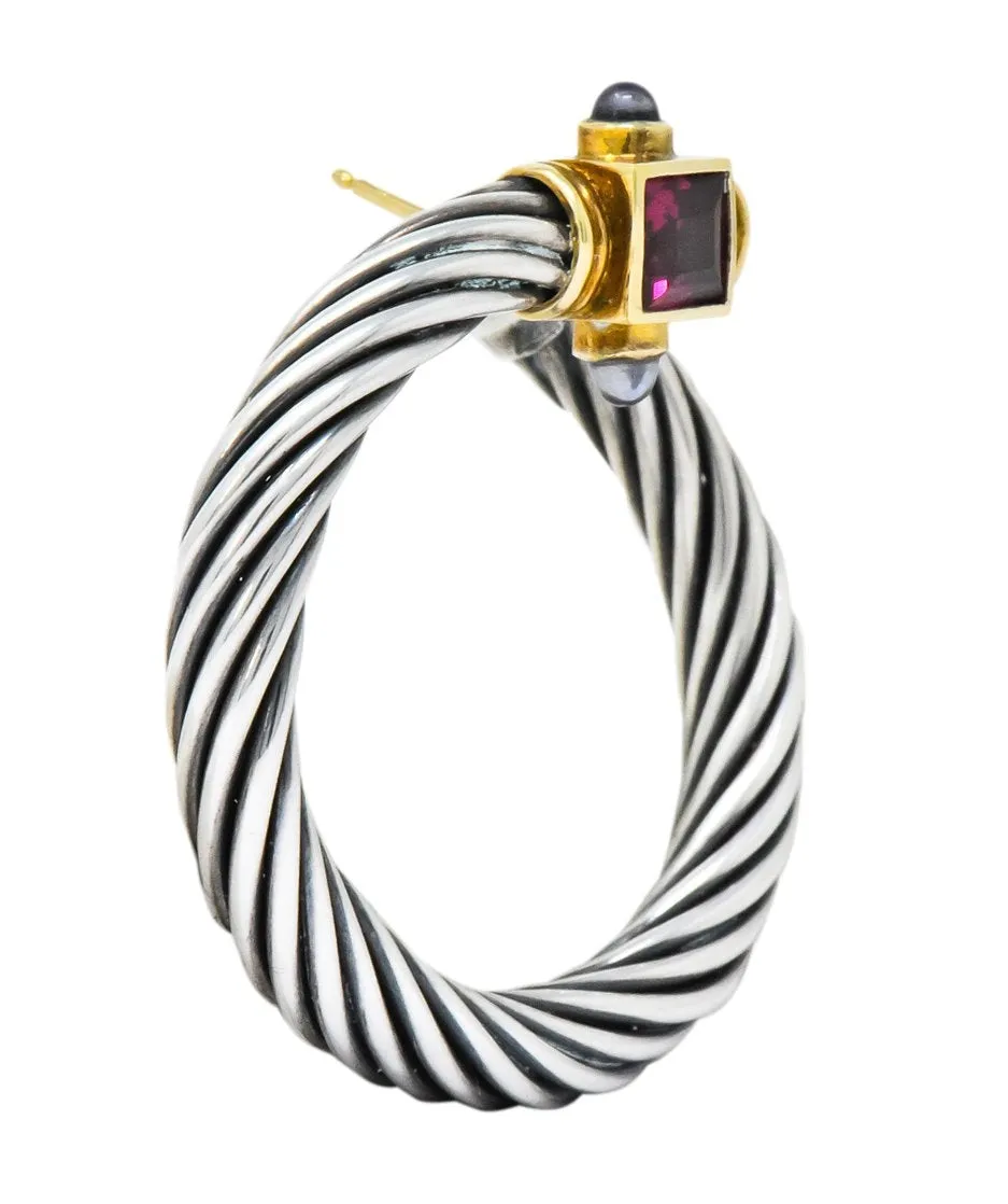 David Yurman Rhodolite Garnet Iolite Sterling Silver 14 Karat Gold Earrings