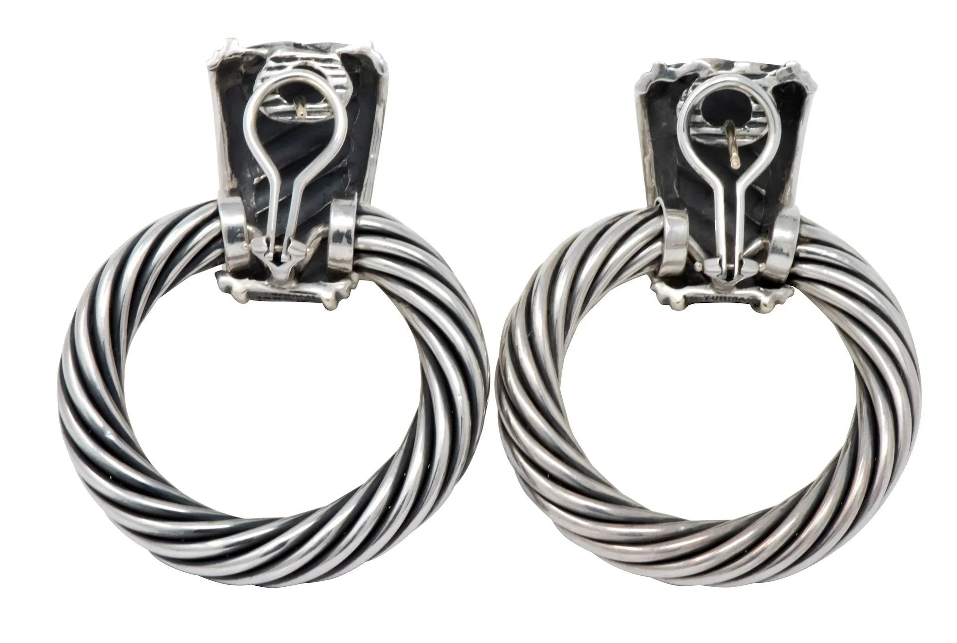 David Yurman Sterling Silver 14 Karat Gold Cable Doorknocker Drop Earrings