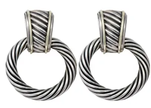 David Yurman Sterling Silver 14 Karat Gold Cable Doorknocker Drop Earrings