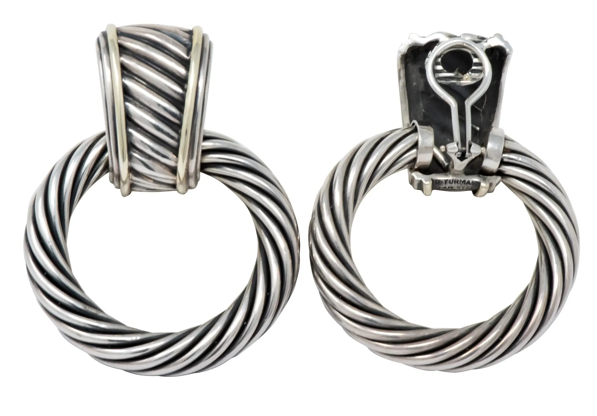 David Yurman Sterling Silver 14 Karat Gold Cable Doorknocker Drop Earrings