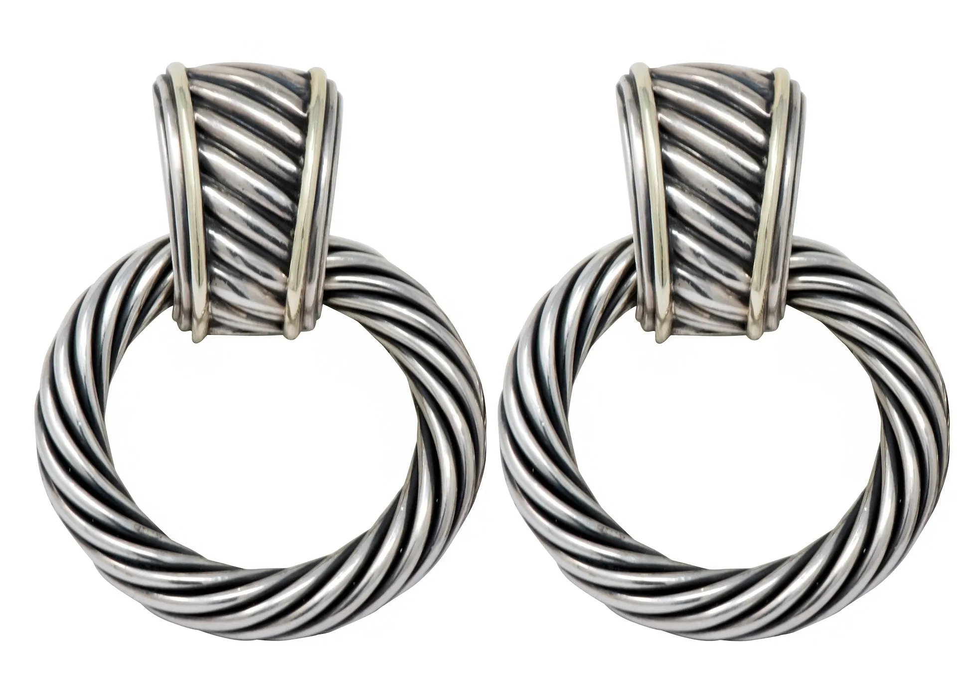 David Yurman Sterling Silver 14 Karat Gold Cable Doorknocker Drop Earrings