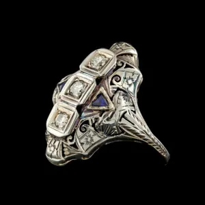 Diamond & Sapphire Shield Ring, circa 1915