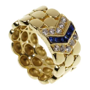 Dior Diamond Sapphire Yellow Gold Band Ring Sz 6 3/4