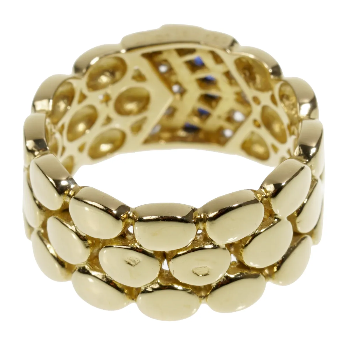 Dior Diamond Sapphire Yellow Gold Band Ring Sz 6 3/4