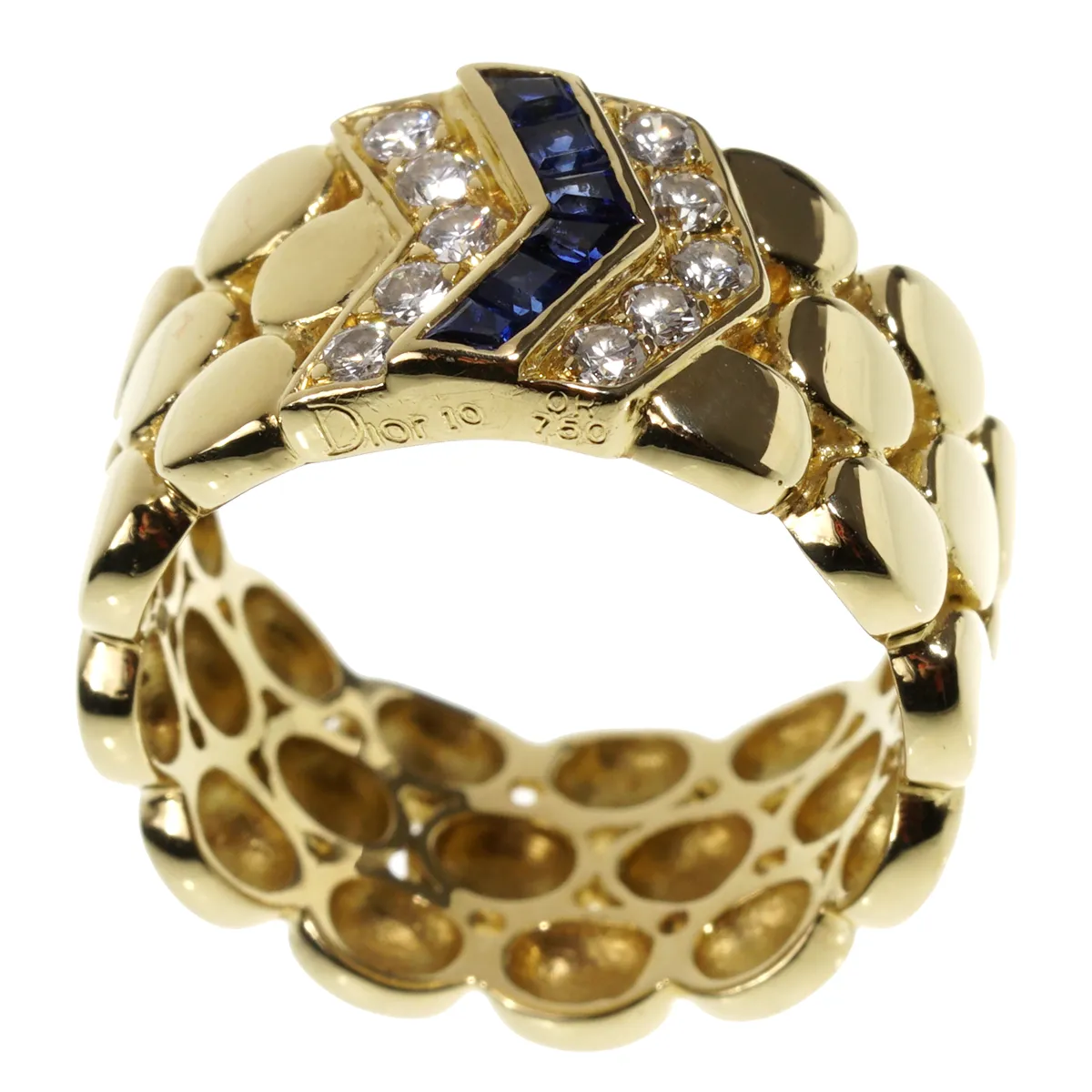 Dior Diamond Sapphire Yellow Gold Band Ring Sz 6 3/4