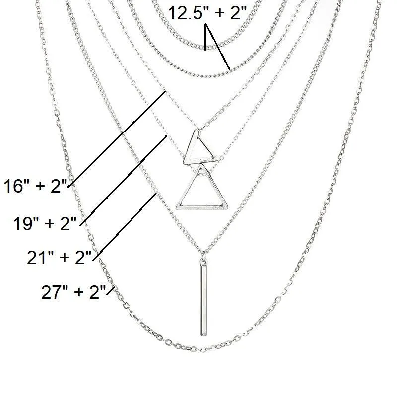 Double Triangle Multilayer Necklace with 6 Layers of Elegant Zinc Alloy Chains