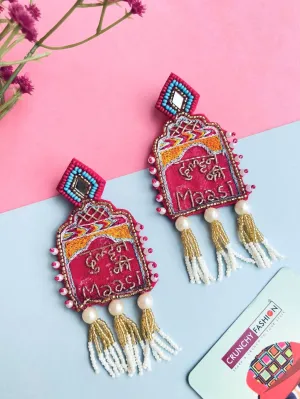 Dulhan Ki Maasi: Vibrant Pink, Handcrafted, Beaded Earrings