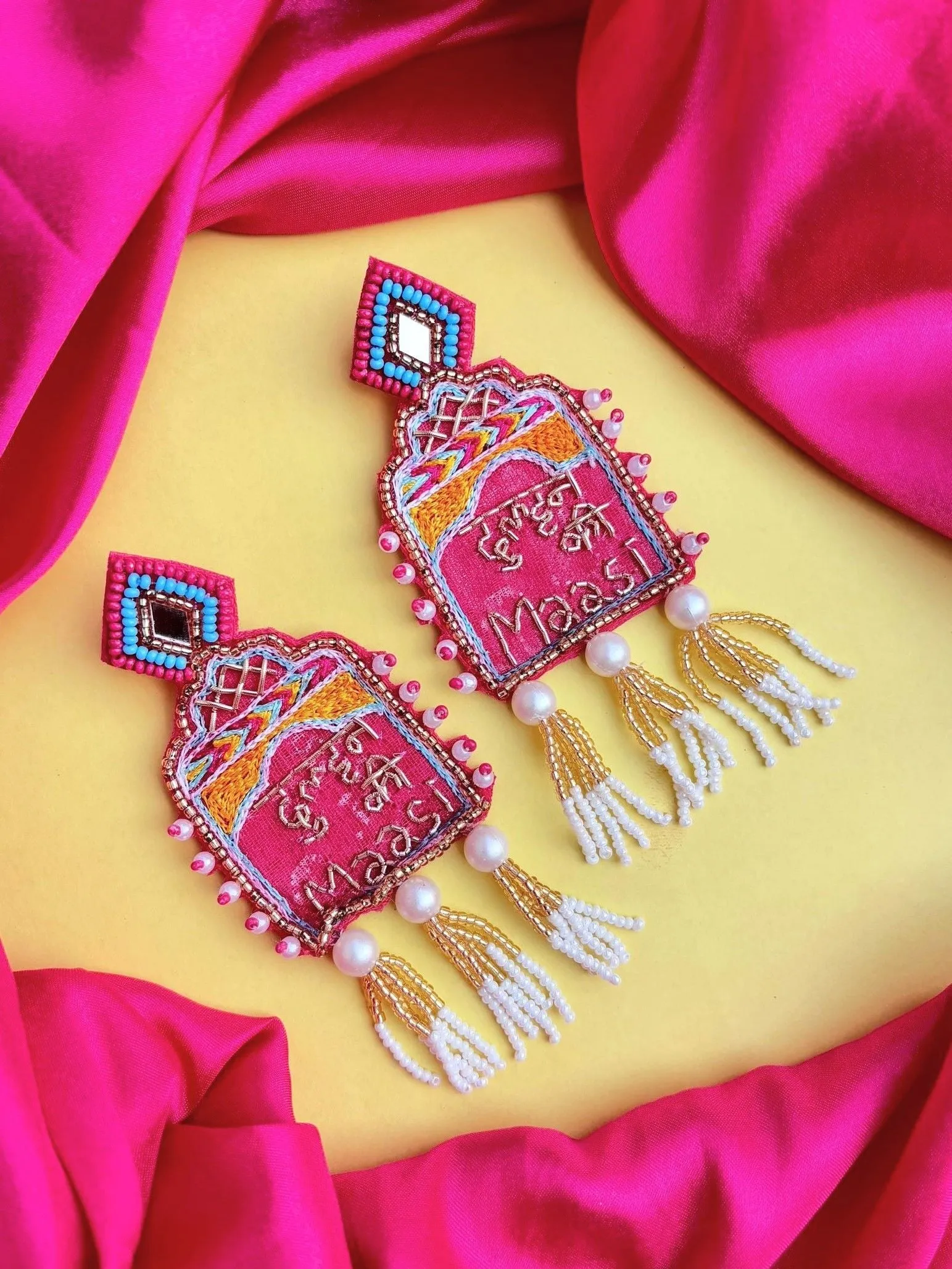 Dulhan Ki Maasi: Vibrant Pink, Handcrafted, Beaded Earrings