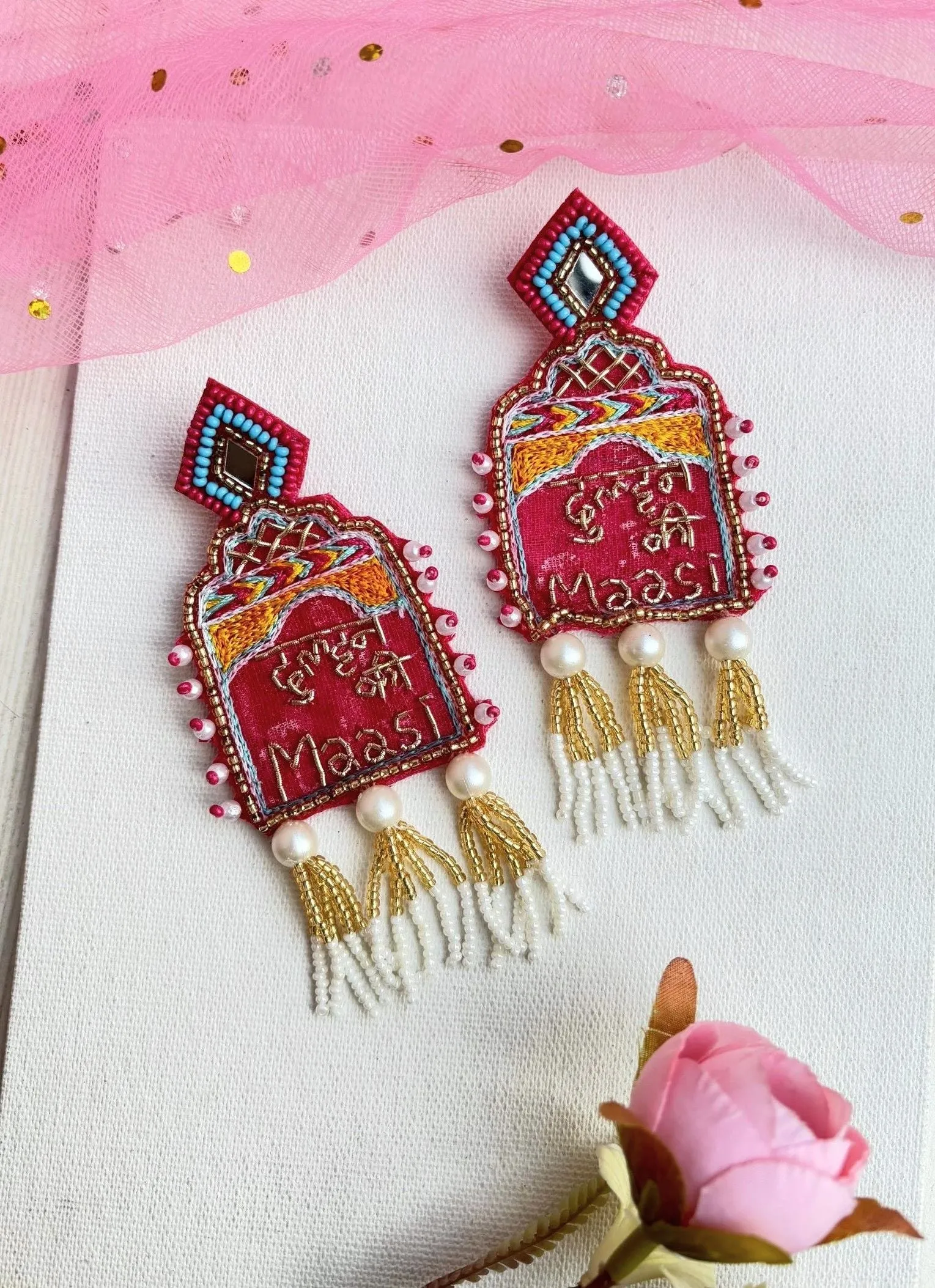 Dulhan Ki Maasi: Vibrant Pink, Handcrafted, Beaded Earrings
