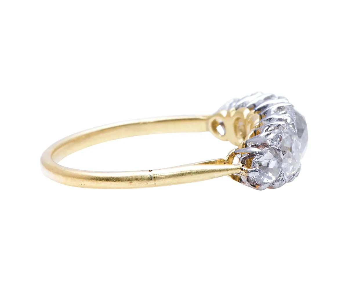Edwardian, 18ct gold and platinum, old cushion-cut diamond five stone engagement ring