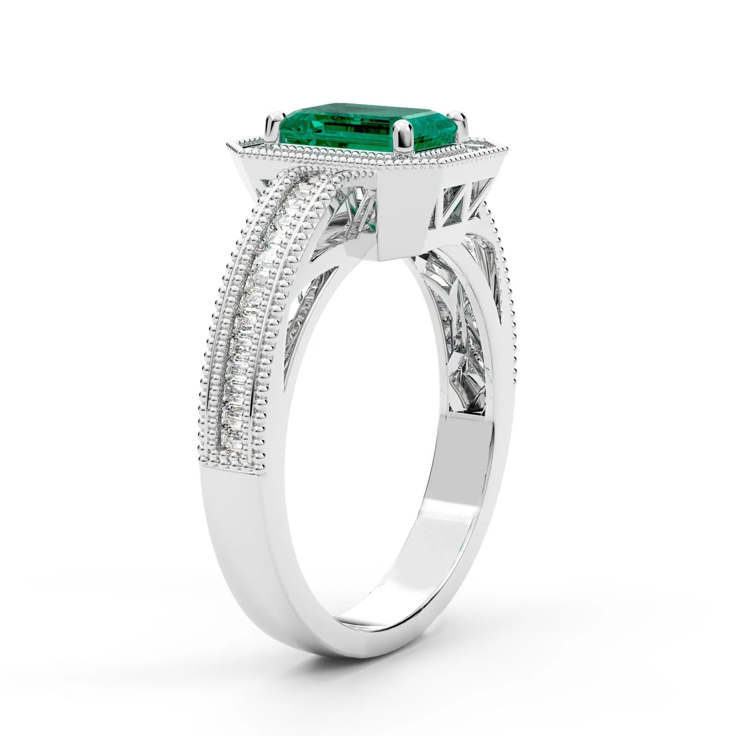 Emerald and Diamond Vintage Style Fashion Ring