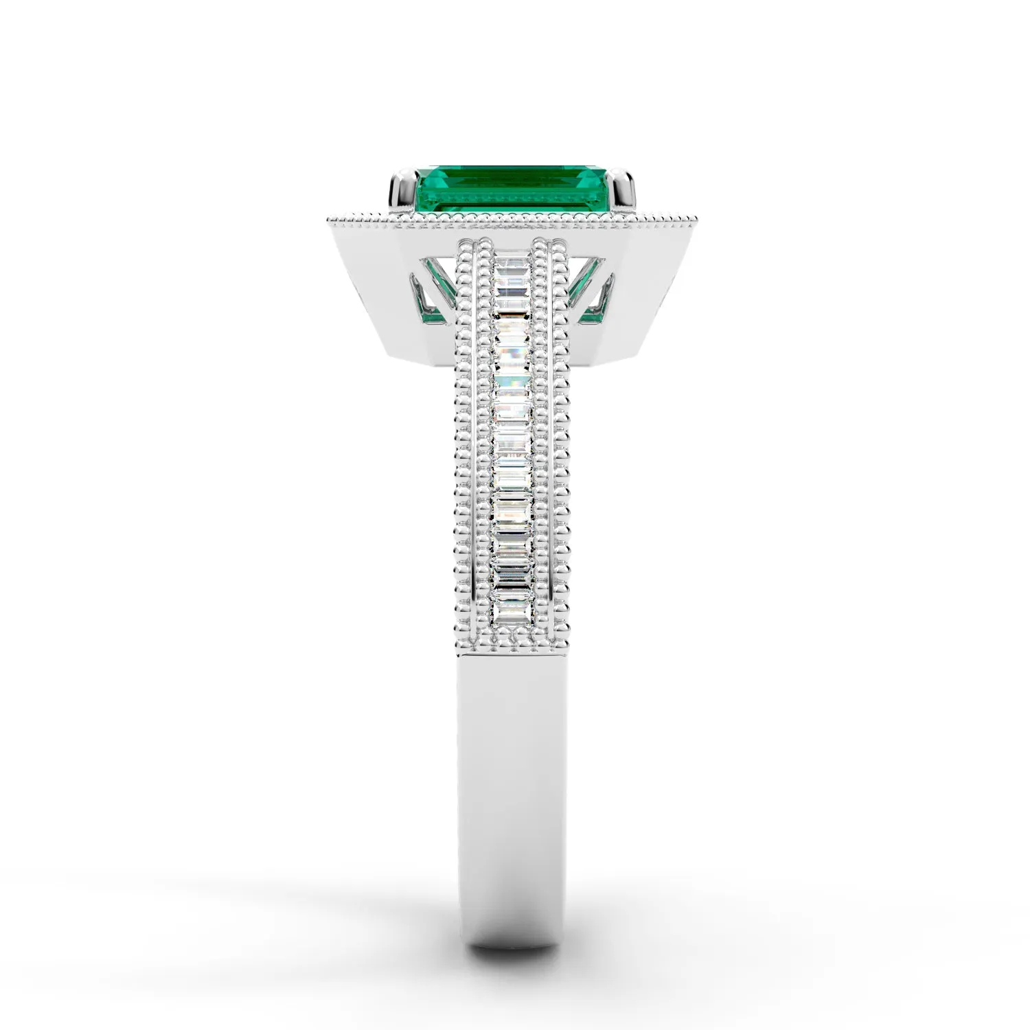 Emerald and Diamond Vintage Style Fashion Ring