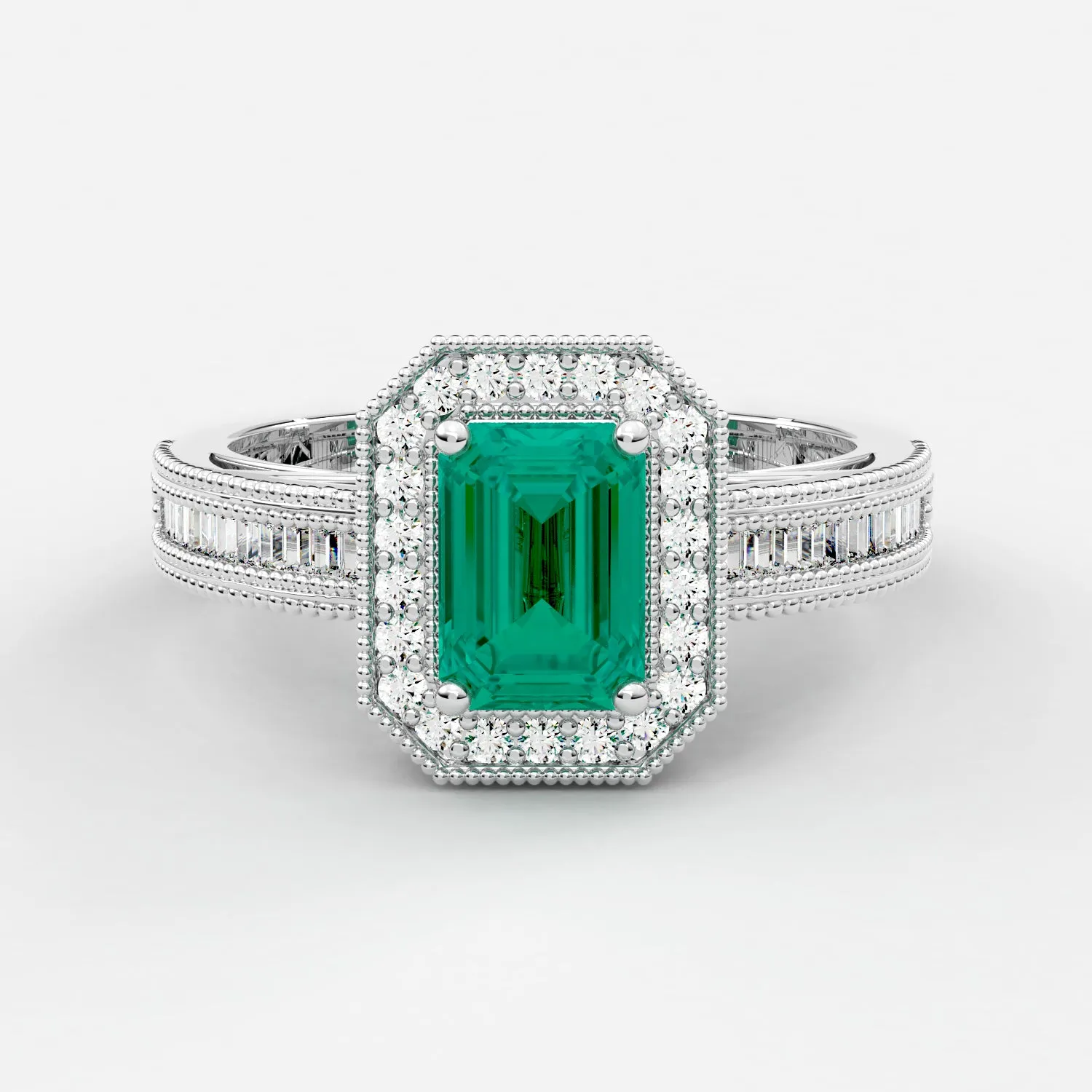 Emerald and Diamond Vintage Style Fashion Ring