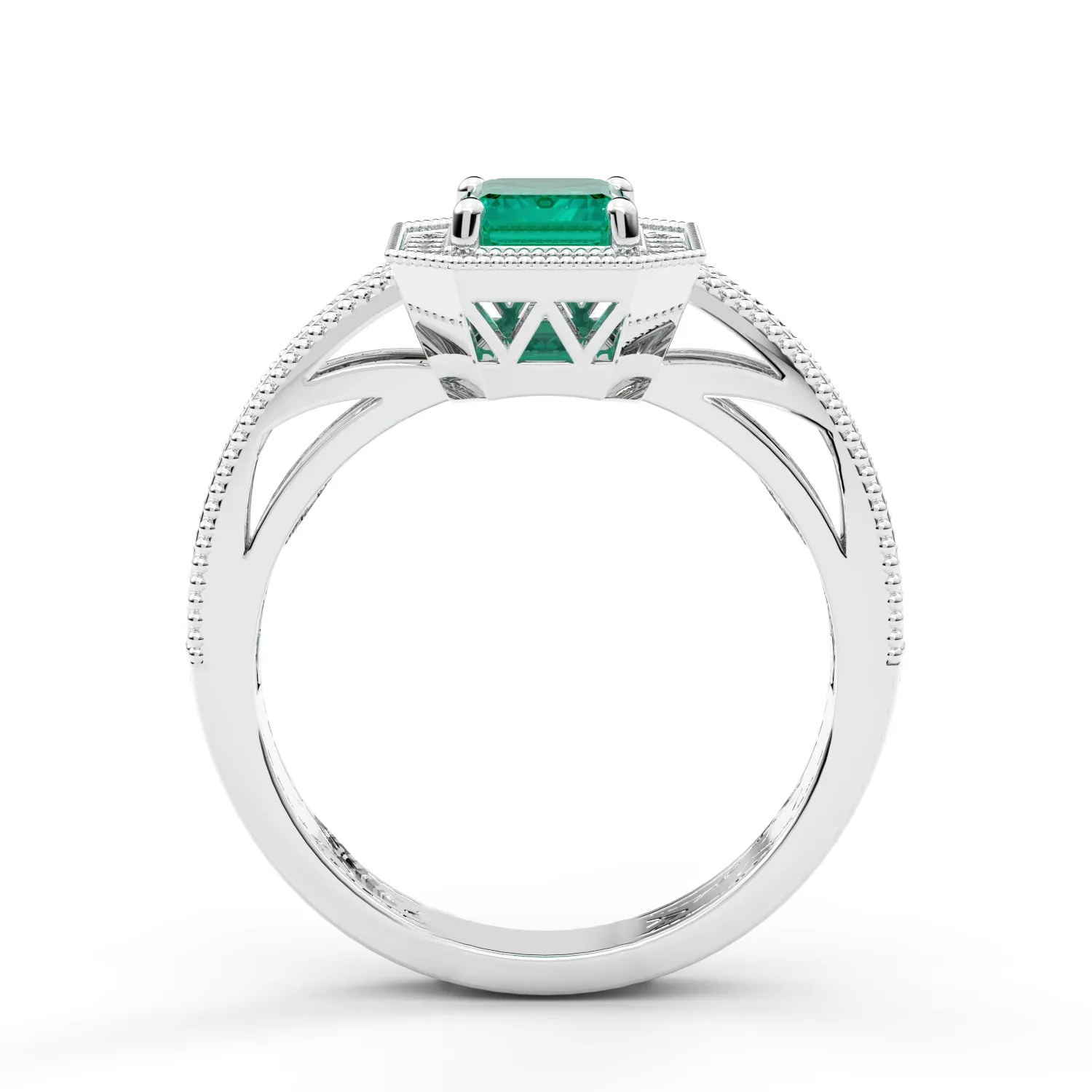 Emerald and Diamond Vintage Style Fashion Ring